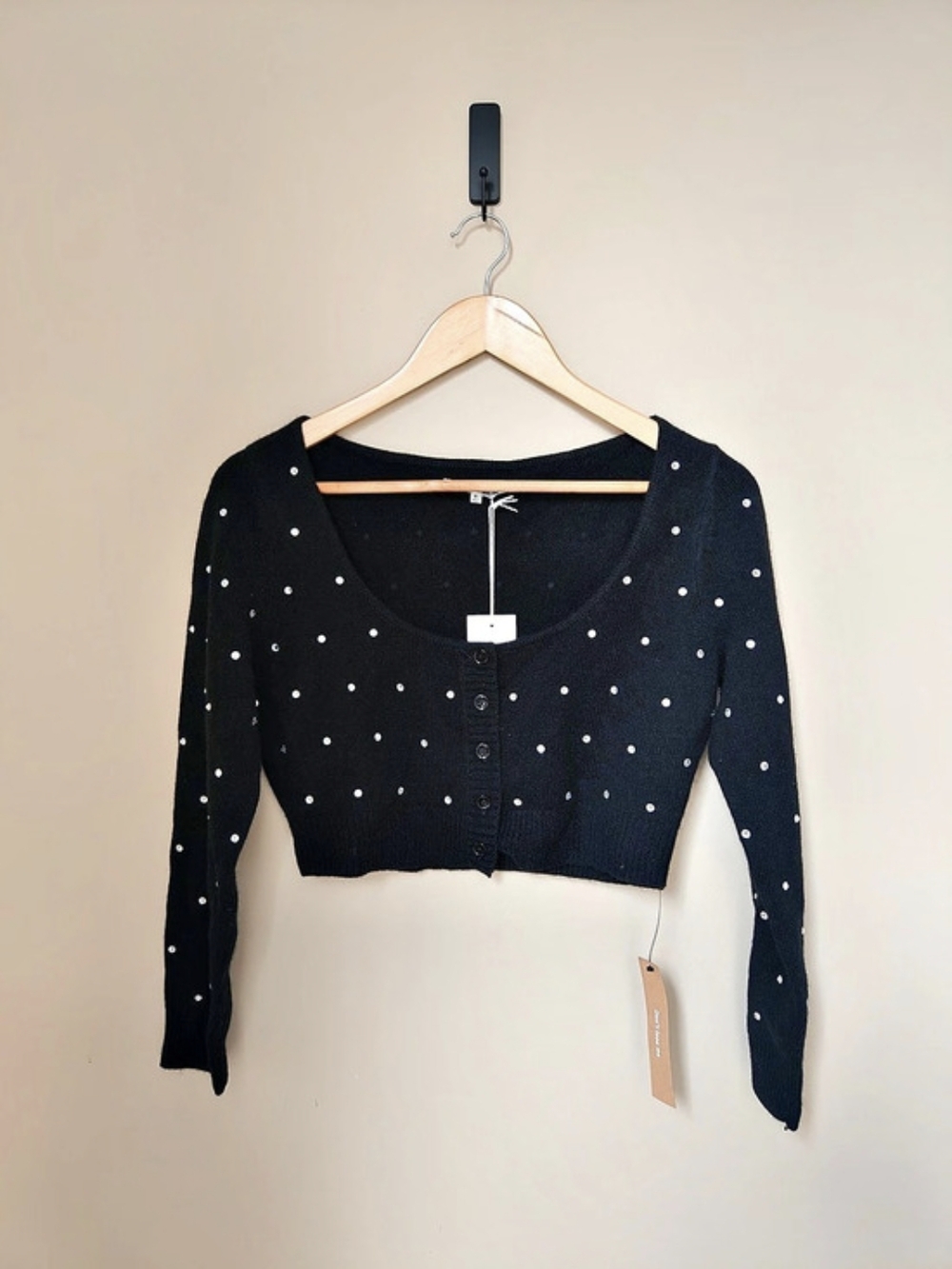 Reformation Black Studded Cropped Sweater Cardigan Size Small NWT